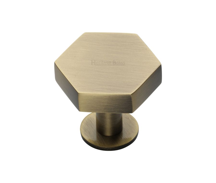 Heritage Brass Antique Brass Hexagon Cabinet Knob with Rose 32mm