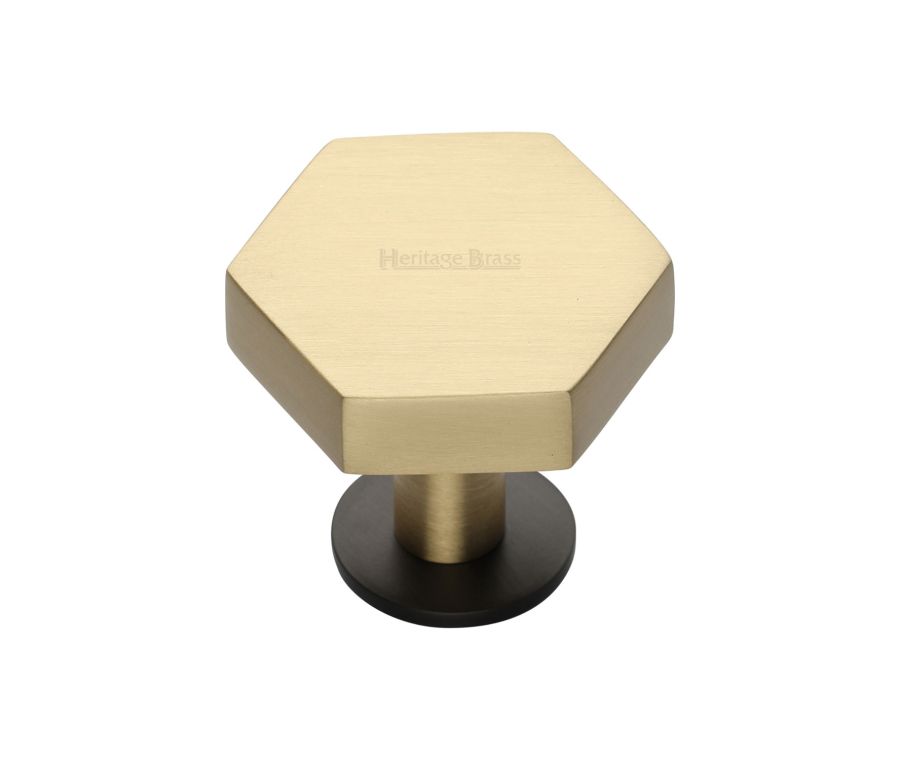 Heritage Brass Matt Bronze/Satin Brass Hexagon Cabinet Knob with Rose 32mm