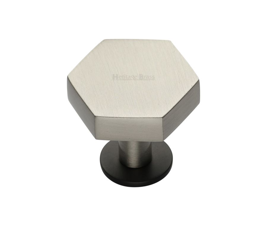 Heritage Brass Matt Bronze/Satin Nickel Hexagon Cabinet Knob with Rose 32mm