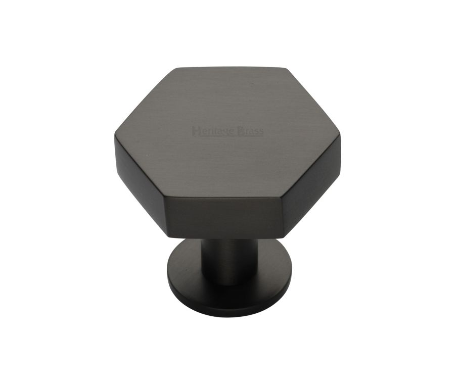Heritage Brass Matt Bronze Hexagon Cabinet Knob with Rose 32mm