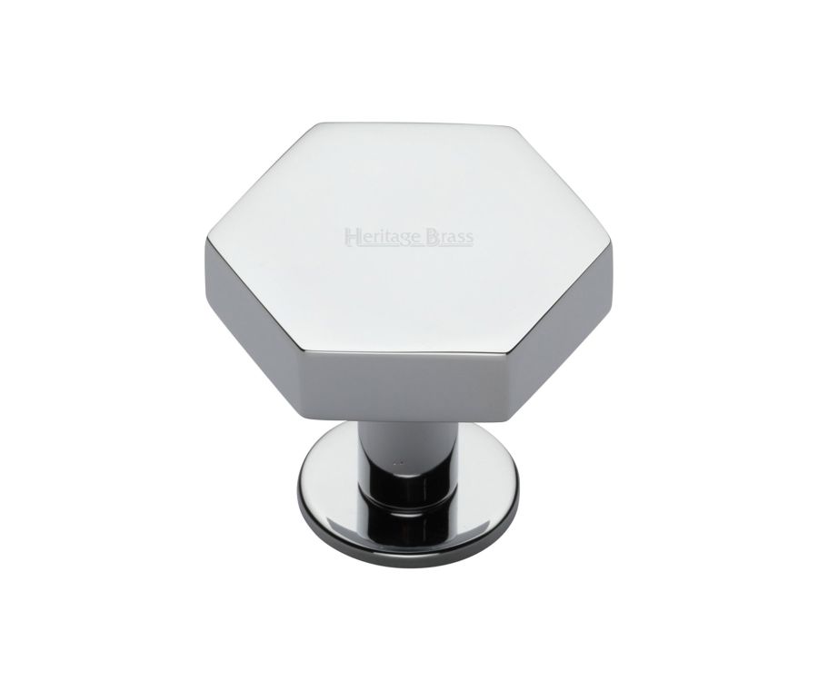 Heritage Brass Polished Chrome Hexagon Cabinet Knob with Rose 32mm