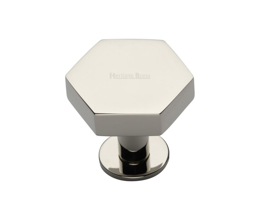Heritage Brass Polished Nickel Finish Hexagon Cabinet Knob with Rose 32mm