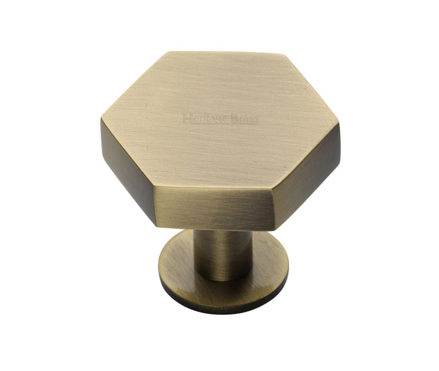 Heritage Brass Antique Brass Hexagon Cabinet Knob with Rose 38mm