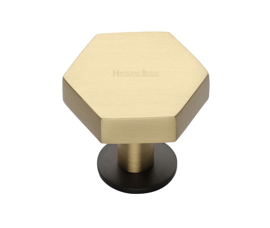 Heritage Brass Matt Bronze/Satin Brass Hexagon Cabinet Knob with Rose 38mm