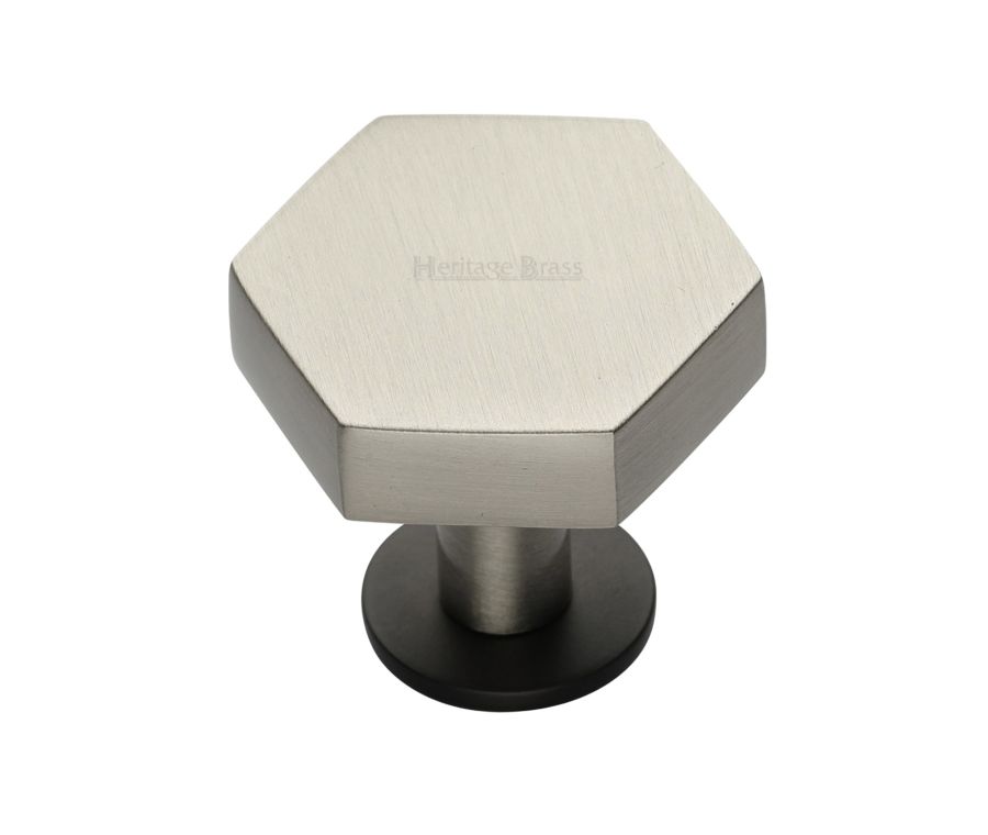 Heritage Brass Matt Bronze/Satin Nickel Hexagon Cabinet Knob with Rose 38mm