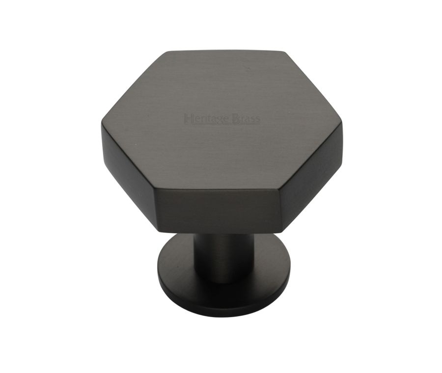 Heritage Brass Matt Bronze Hexagon Cabinet Knob with Rose 38mm