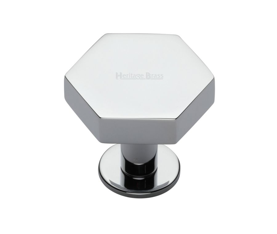 Heritage Brass Polished Chrome Hexagon Cabinet Knob with Rose 38mm