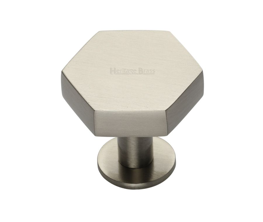 Heritage Brass Satin Nickel Hexagon Cabinet Knob with Rose 38mm
