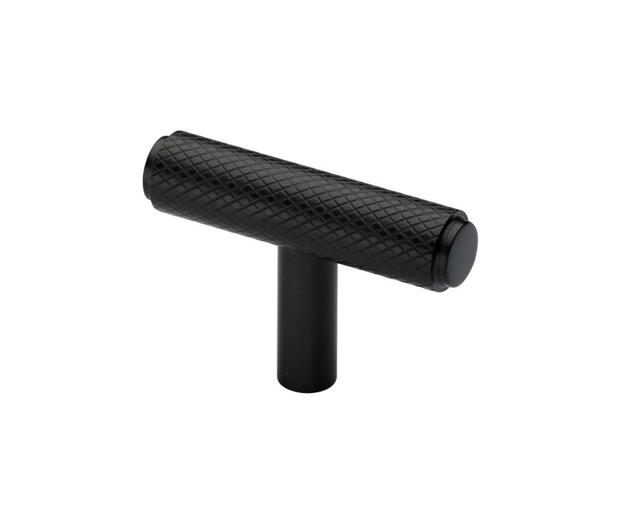 Heritage Brass Matt Black Knurled T-Bar Cabinet Knob 45mm