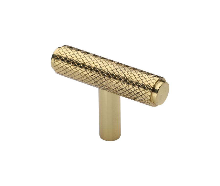 Heritage Brass Polished Brass Knurled T-Bar Cabinet Knob 45mm