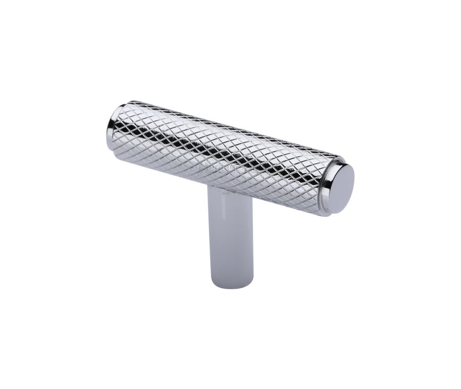 Heritage Brass Polished Chrome Knurled T-Bar Cabinet Knob 45mm