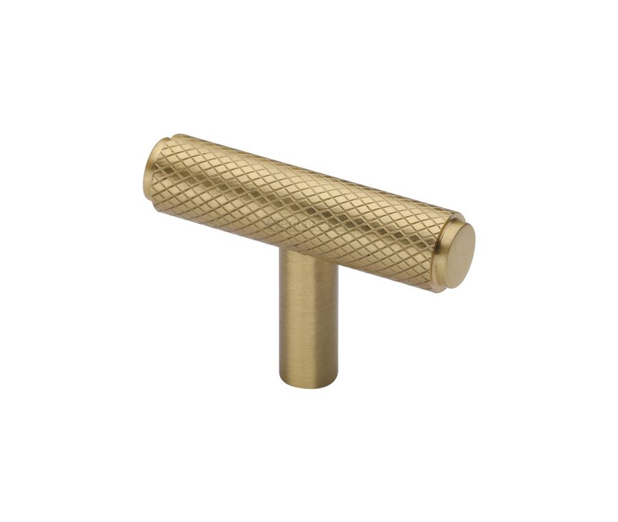 Heritage Brass Satin Brass Knurled T-Bar Cabinet Knob 45mm