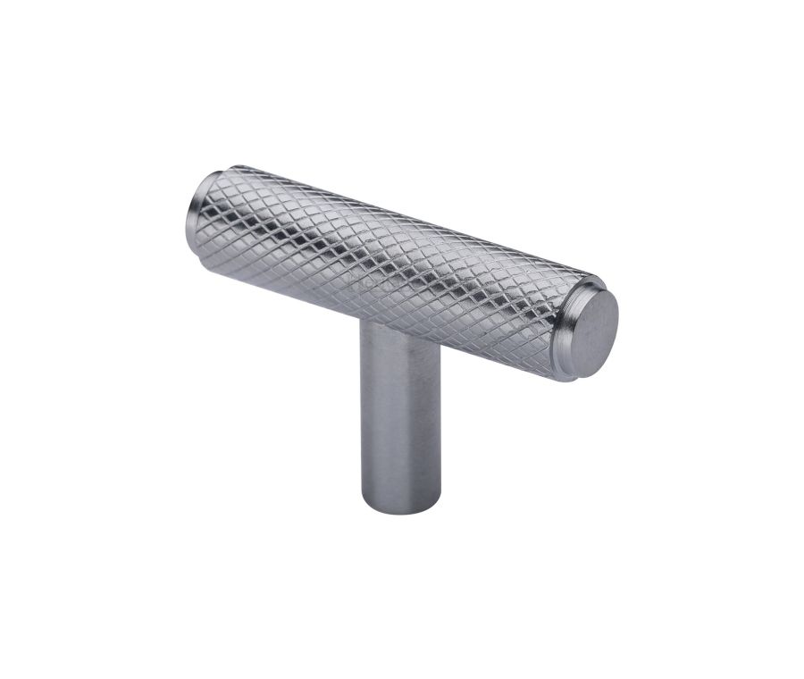 Heritage Brass Satin Chrome Knurled T-Bar Cabinet Knob 45mm