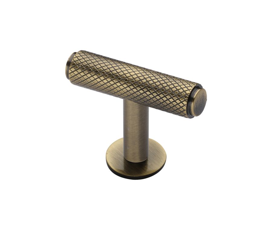 Heritage Brass Antique Brass Knurled T-Bar Cabinet Knob with Rose 45mm