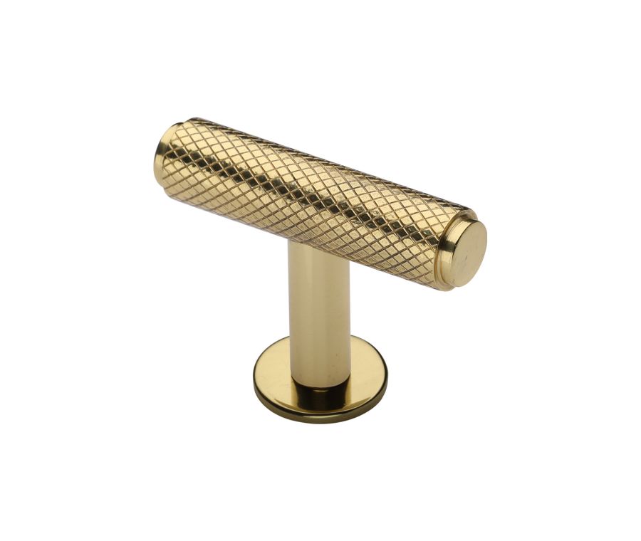 Heritage Brass Polished Brass Knurled T-Bar Cabinet Knob with Rose 45mm
