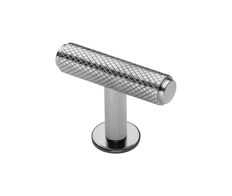 Heritage Brass Polished Chrome Knurled T-Bar Cabinet Knob with Rose 45mm