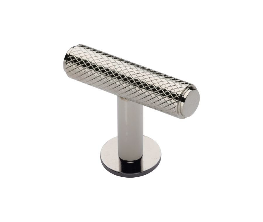 Heritage Brass Polished Nickel Finish Knurled T-Bar Cabinet Knob with Rose 45mm