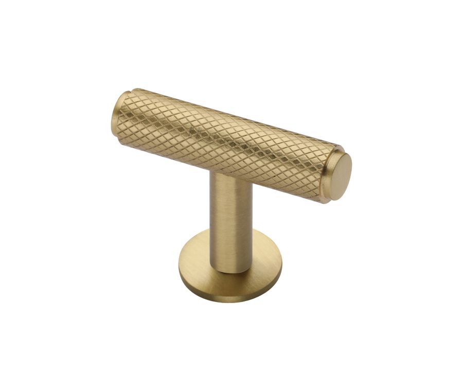 Heritage Brass Satin Brass Knurled T-Bar Cabinet Knob with Rose 45mm