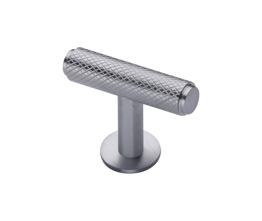 Heritage Brass Satin Chrome Knurled T-Bar Cabinet Knob with Rose 45mm