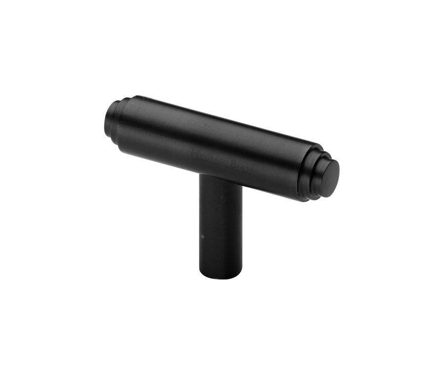 Heritage Brass Matt Black Stepped T-Bar Cabinet Knob 45mm