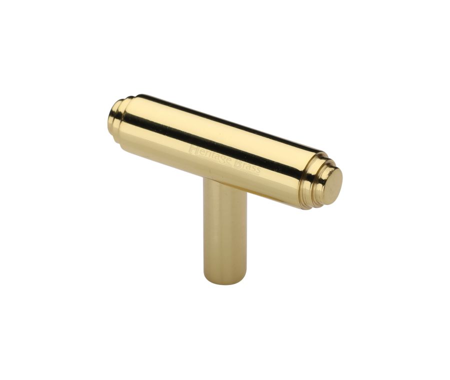 Heritage Brass Polished Brass Stepped T-Bar Cabinet Knob 45mm