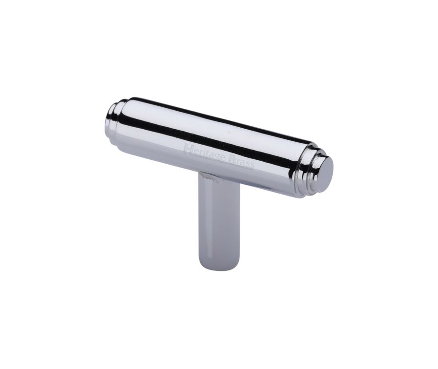 Heritage Brass Polished Chrome Stepped T-Bar Cabinet Knob 45mm