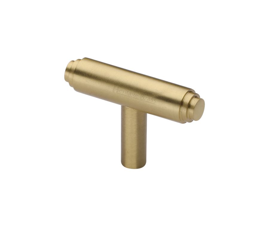Heritage Brass Satin Brass Stepped T-Bar Cabinet Knob 45mm