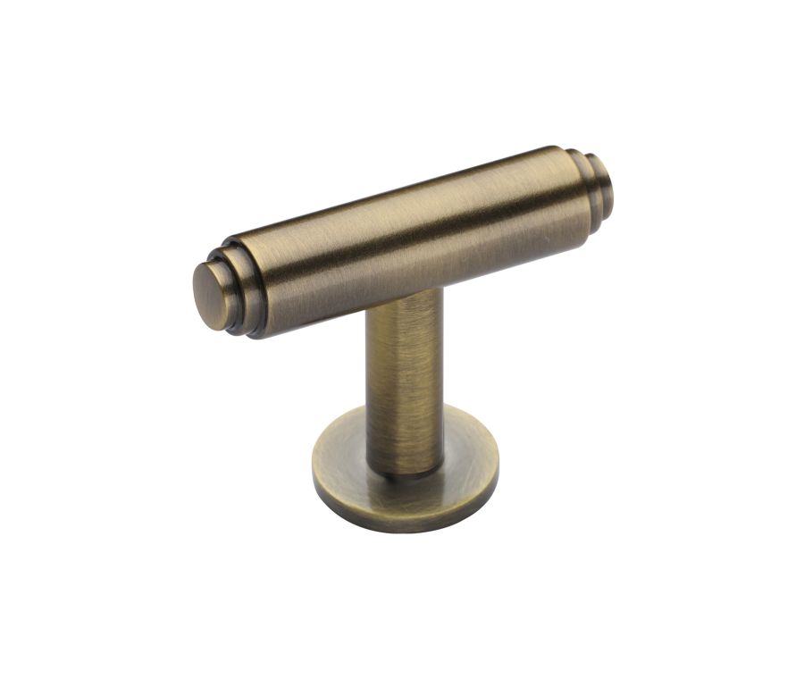 Heritage Brass Antique Brass Stepped T-Bar Cabinet Knob with Rose 45mm