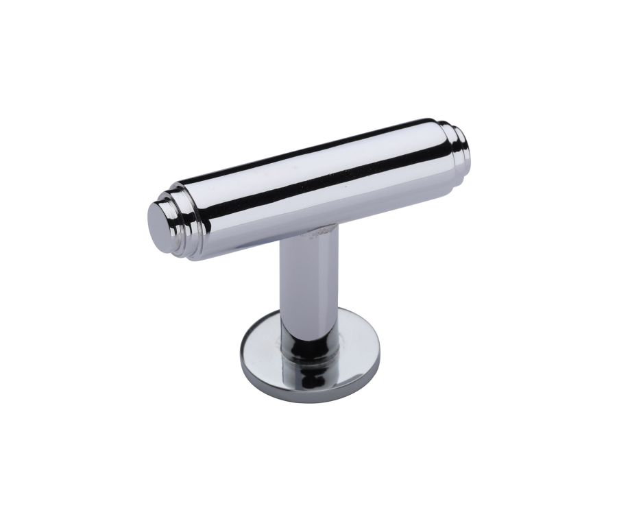 Heritage Brass Polished Chrome Stepped T-Bar Cabinet Knob with Rose 45mm