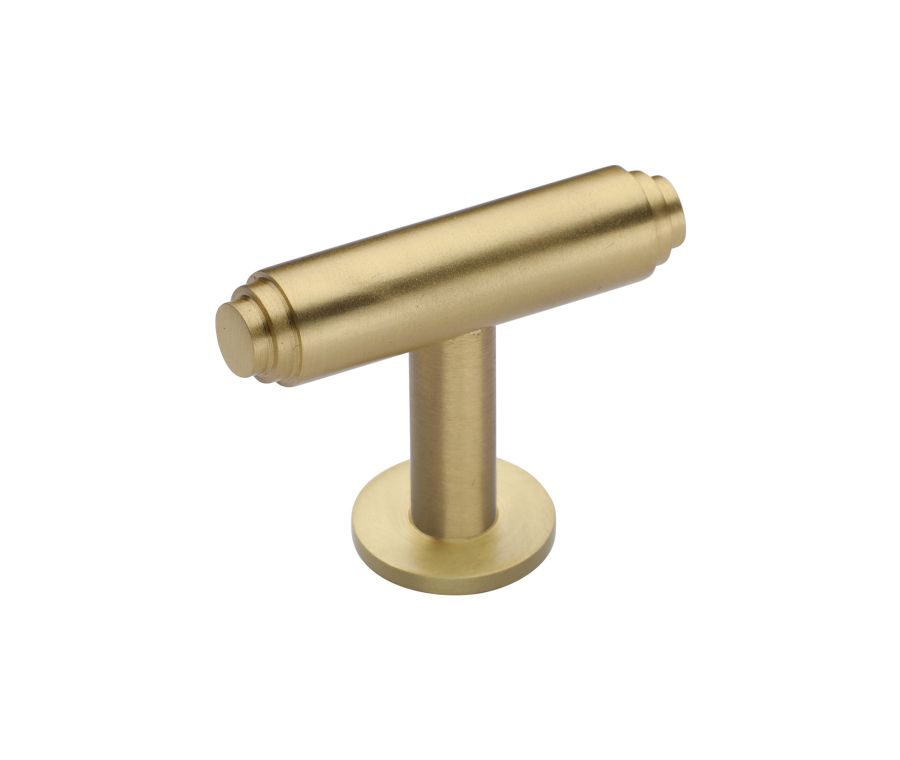 Heritage Brass Satin Brass Stepped T-Bar Cabinet Knob with Rose 45mm