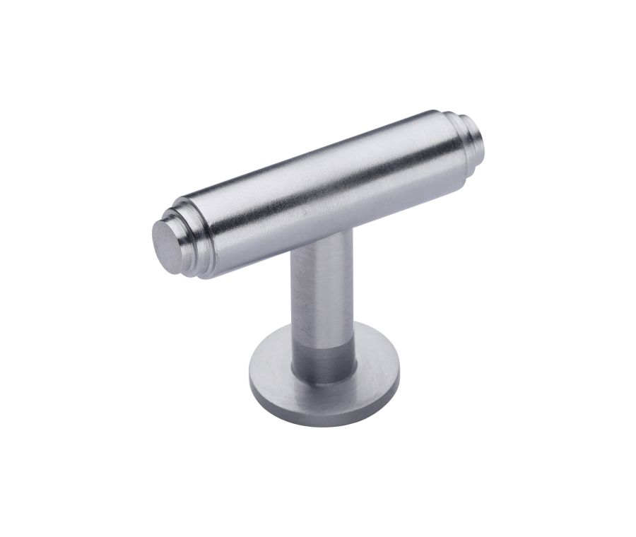 Heritage Brass Satin Chrome Stepped T-Bar Cabinet Knob with Rose 45mm