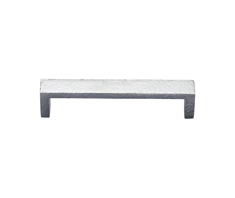 Heritage Brass Satin Chrome Hammered Wide Metro Cabinet Pull Handle 101mm