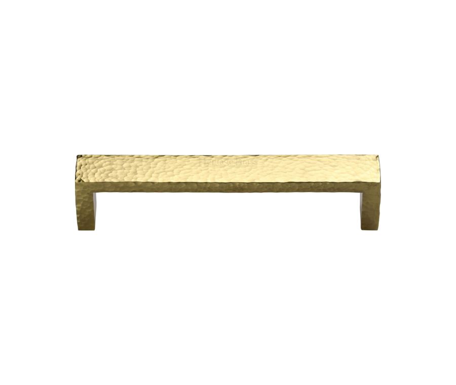 Heritage Brass Polished Brass Hammered Wide Metro Cabinet Pull Handle 128mm