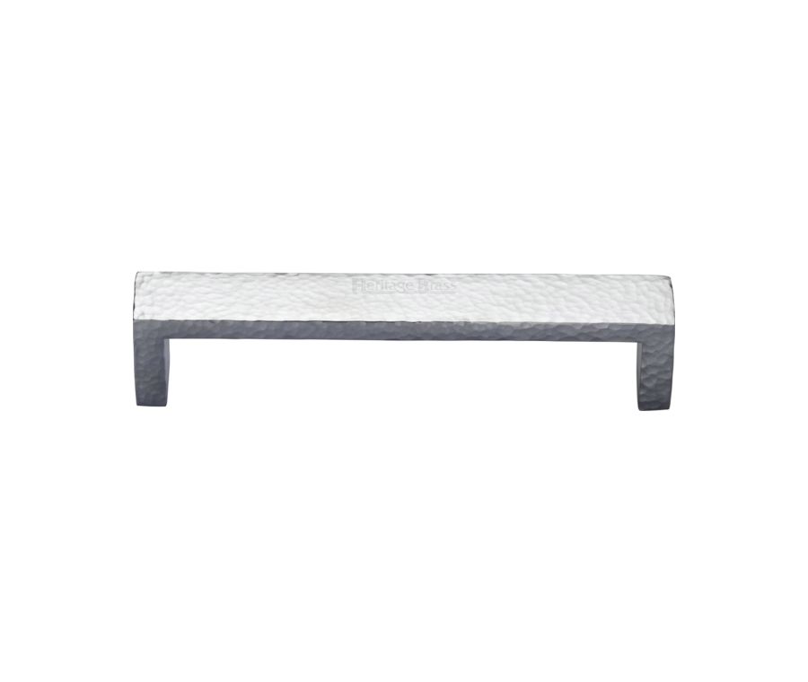 Heritage Brass Satin Chrome Hammered Wide Metro Cabinet Pull Handle 128mm
