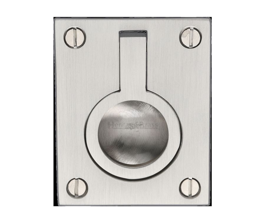 Heritage Brass Satin Nickel Flush Ring Cabinet Pull 50mm