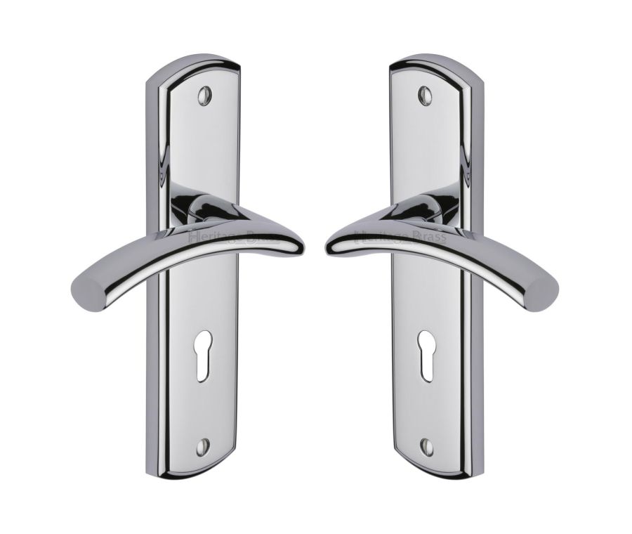 Heritage Brass Polished Chrome Centaur Door Handle on Plate - Lever Lock