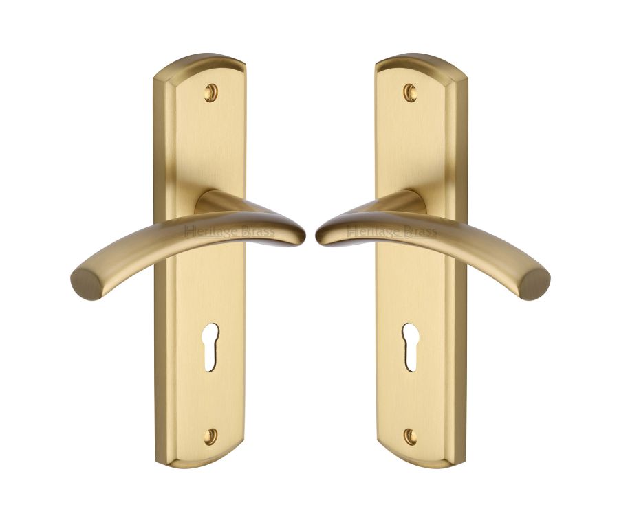 Heritage Brass Satin Brass Centaur Door Handle on Plate - Lever Lock