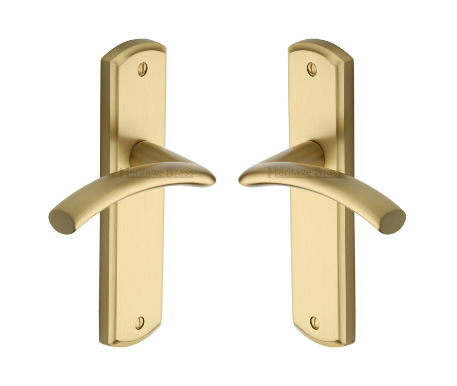 Heritage Brass Satin Brass Centaur Door Handle on Plate - Lever Latch