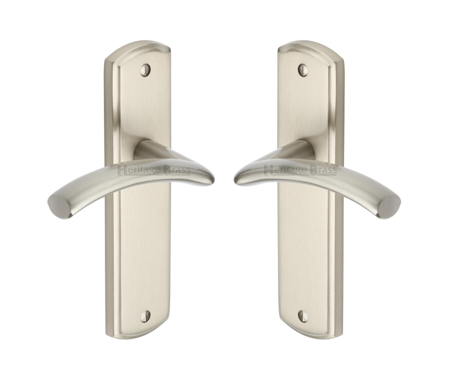 Heritage Brass Satin Nickel Centaur Door Handle on Plate - Lever Latch