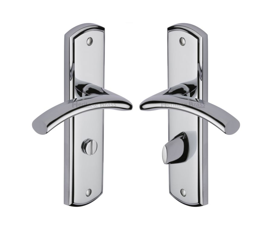 Heritage Brass Polished Chrome Centaur Door Handle on Plate - Bathroom Set