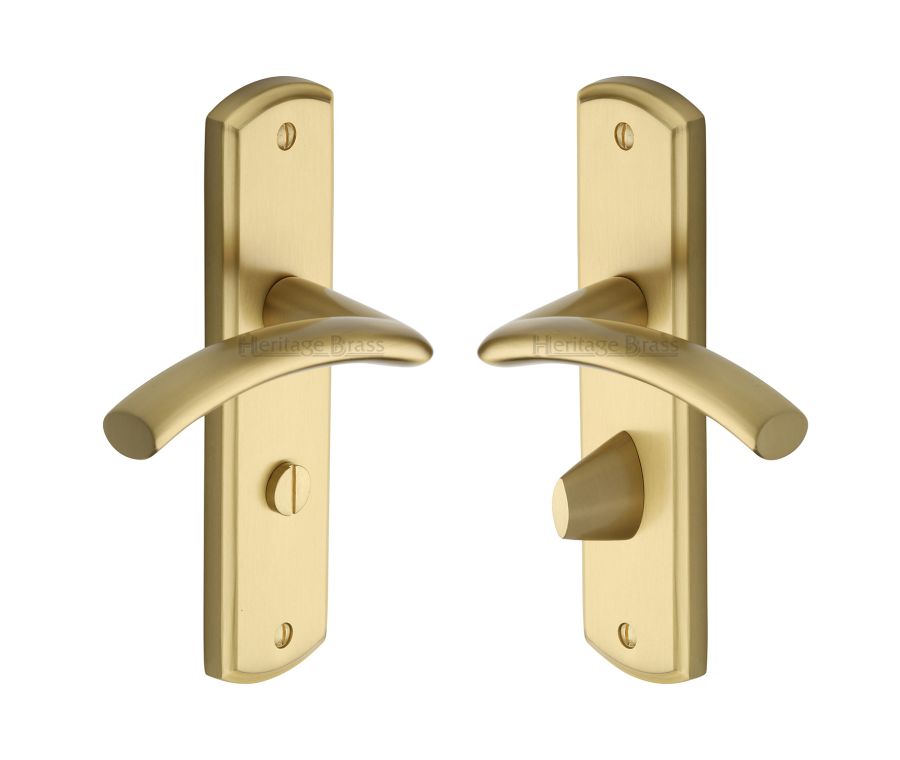 Heritage Brass Satin Brass Centaur Door Handle on Plate - Bathroom Set
