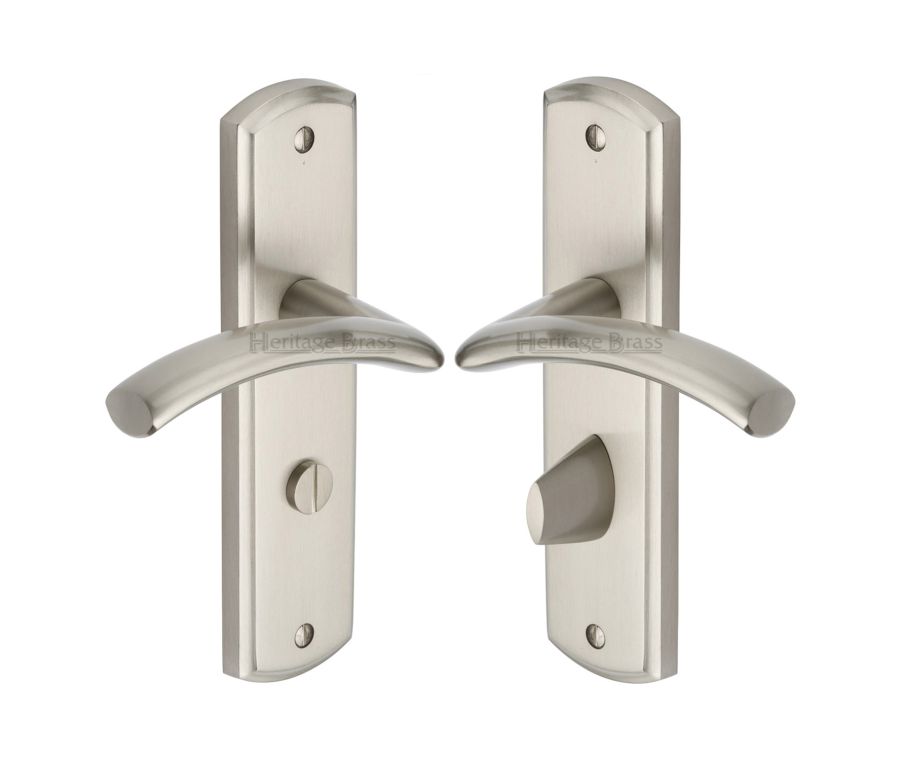 Heritage Brass Satin Nickel Centaur Door Handle on Plate - Bathroom Set