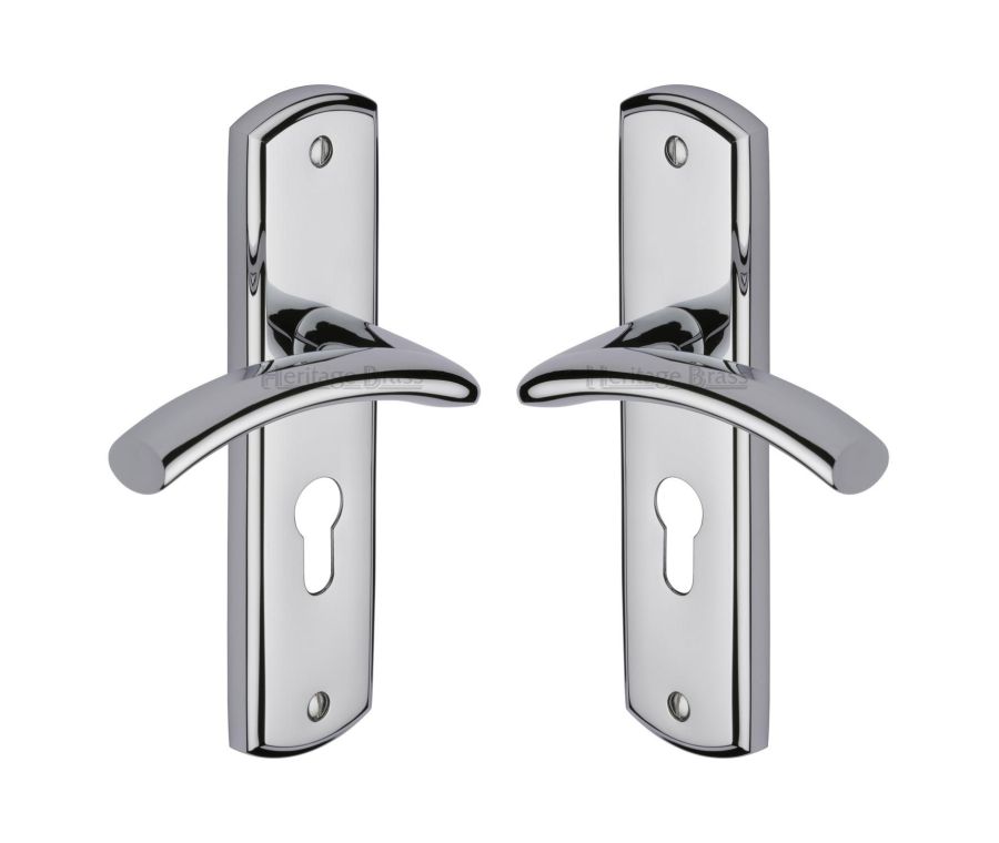 Heritage Brass Polished Chrome Centaur Door Handle on Plate - Euro Profile