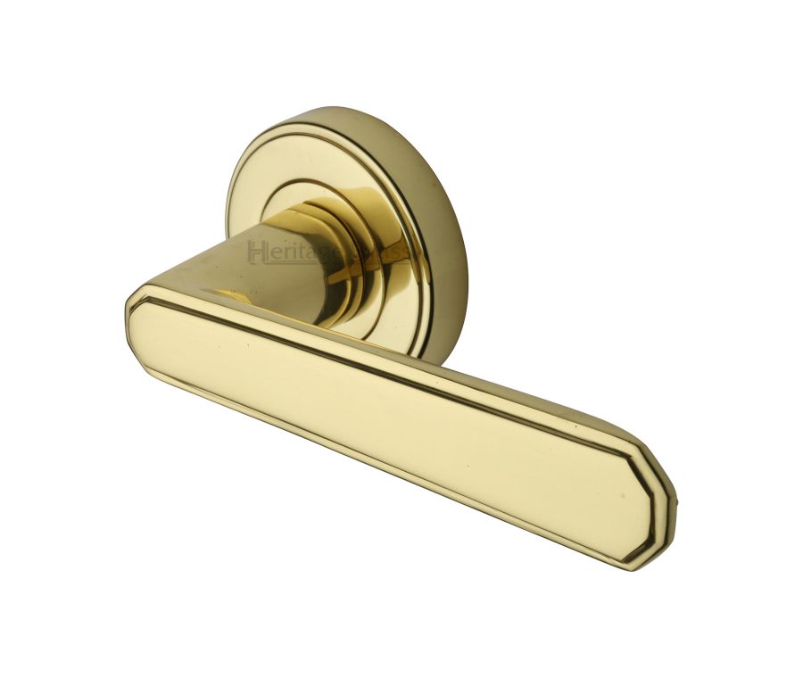Polished Brass Century Door Handle on Round Rose