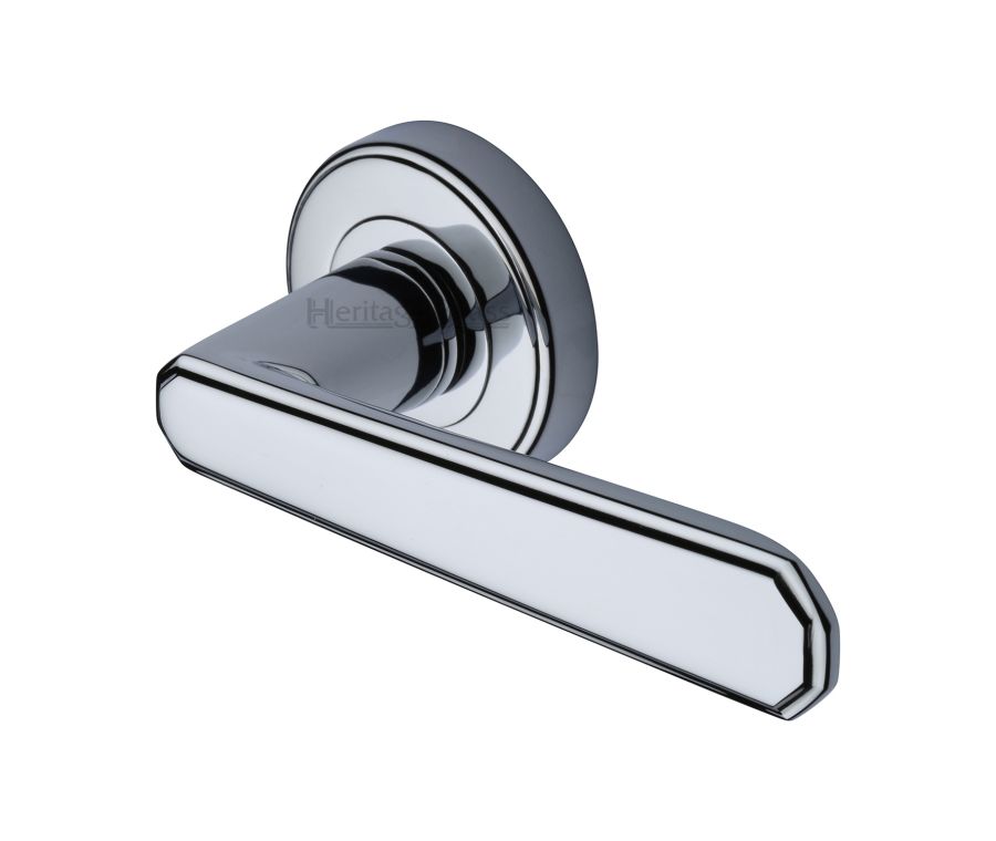 Polished Chrome Century Door Handle on Round Rose