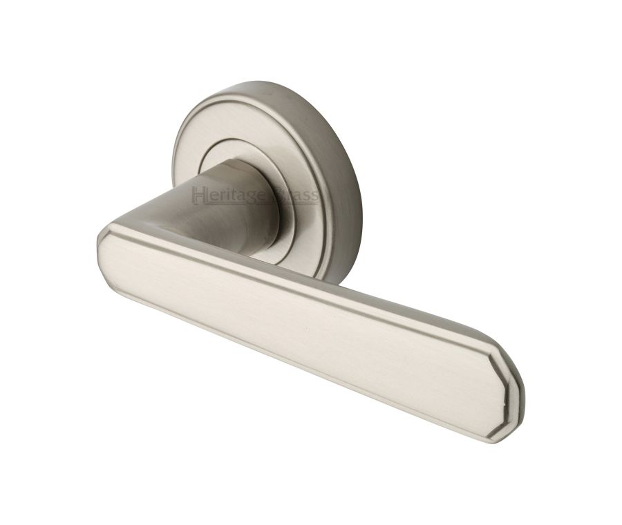 Satin Nickel Century Door Handle on Round Rose