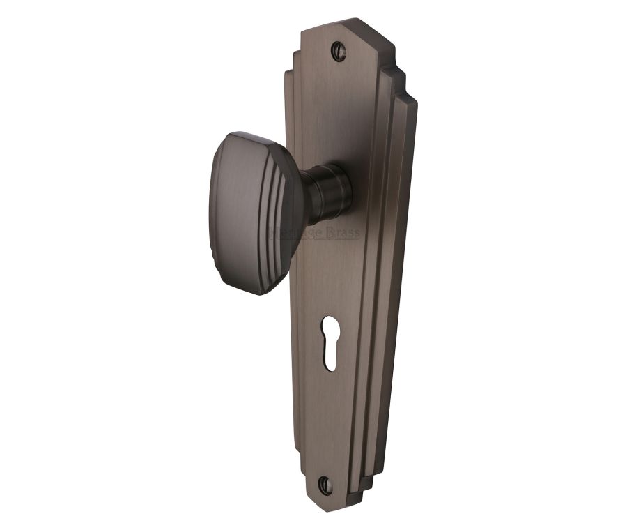 Heritage Brass Matt Bronze Charlston Door Knob on Plate - Lever Lock