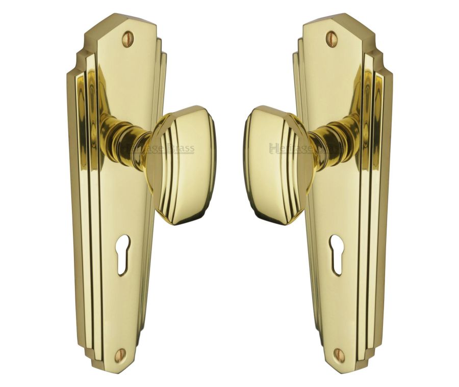Heritage Brass Polished Brass Charlston Door Knob on Plate - Lever Lock