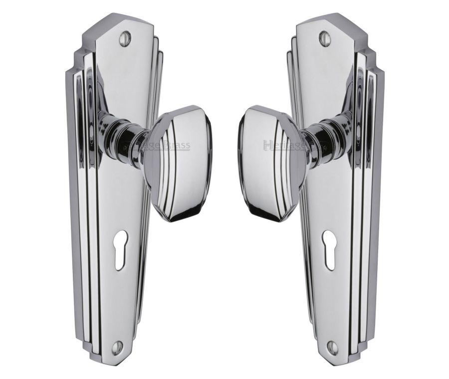 Heritage Brass Polished Chrome Charlston Door Knob on Plate - Lever Lock