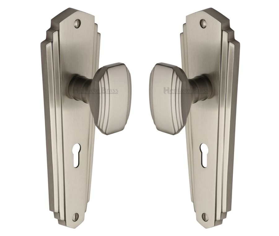 Heritage Brass Satin Nickel Charlston Door Knob on Plate - Lever Lock